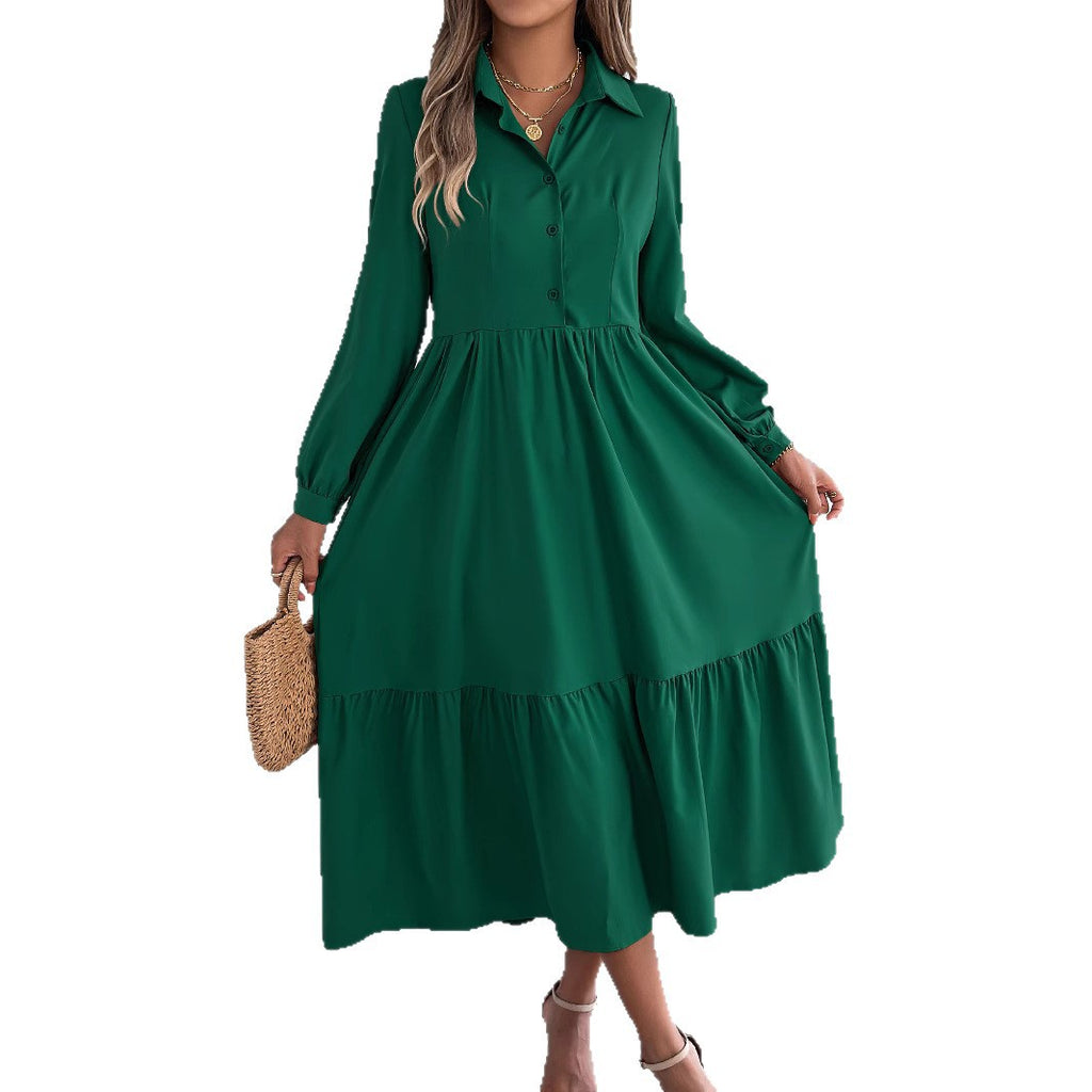 Green dress with long sleeves on a white background